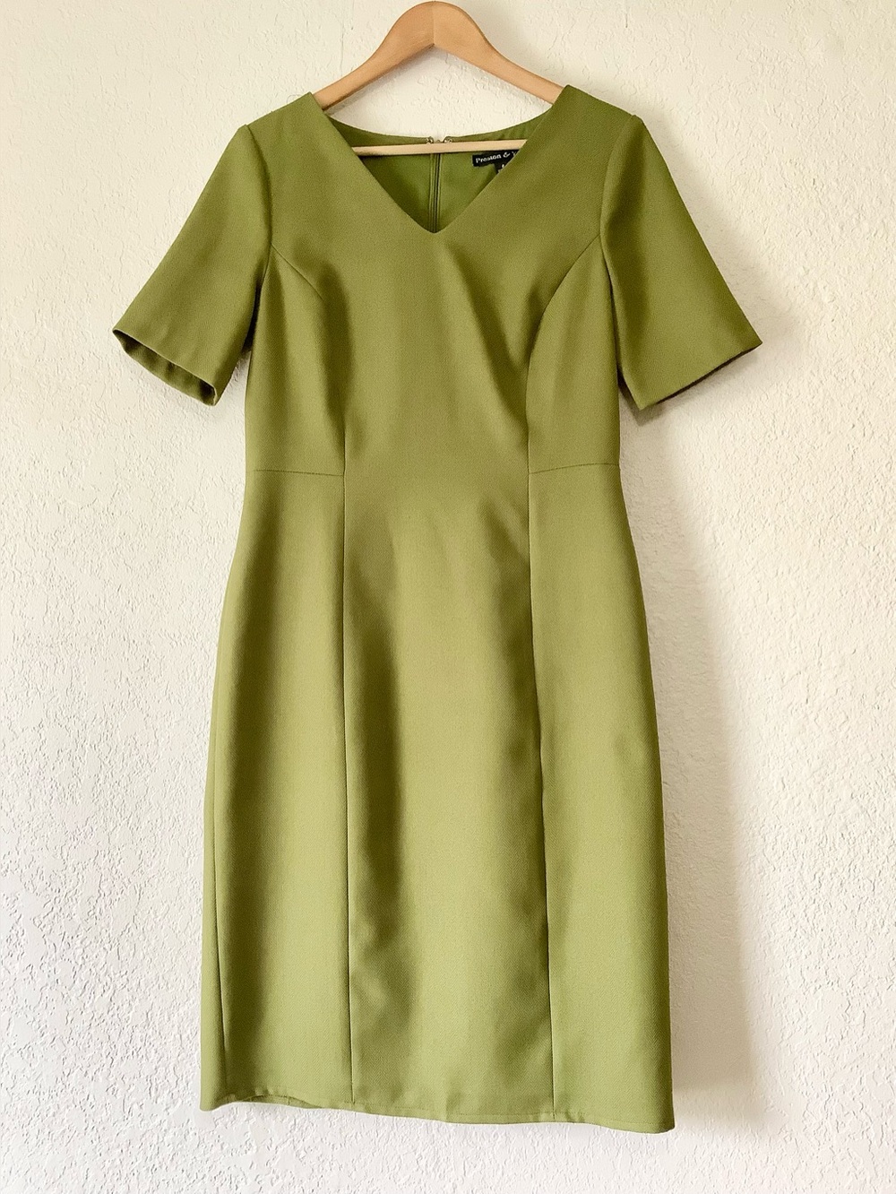 Preston & York Olive Green V-Neck Midi Sheath Dress
